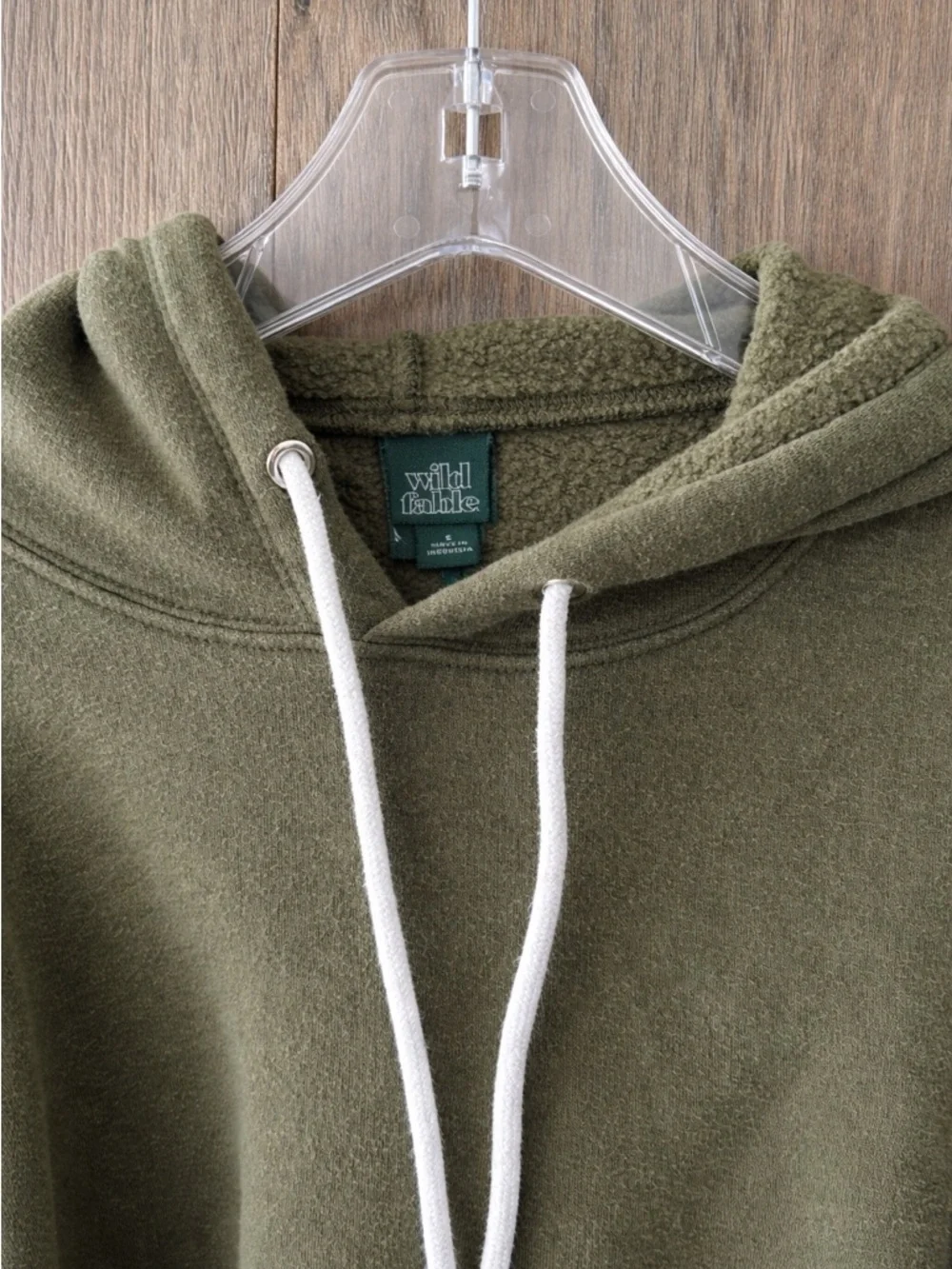 Cropped Olive Green Hoodie with Drawstring Size S - Picture 2 of 2
